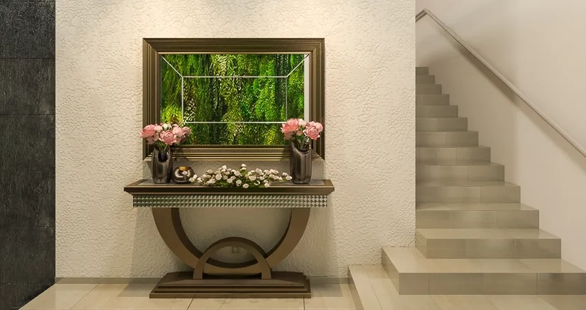 art-deco stílusú konzol kisasztal az előtérben